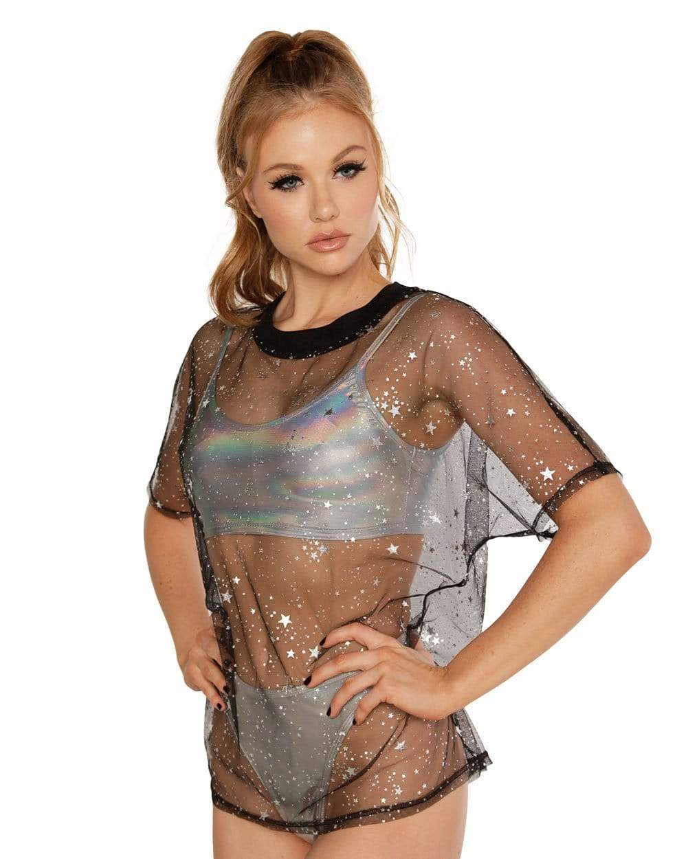 Holo Star Oversized Mesh Tee-Side