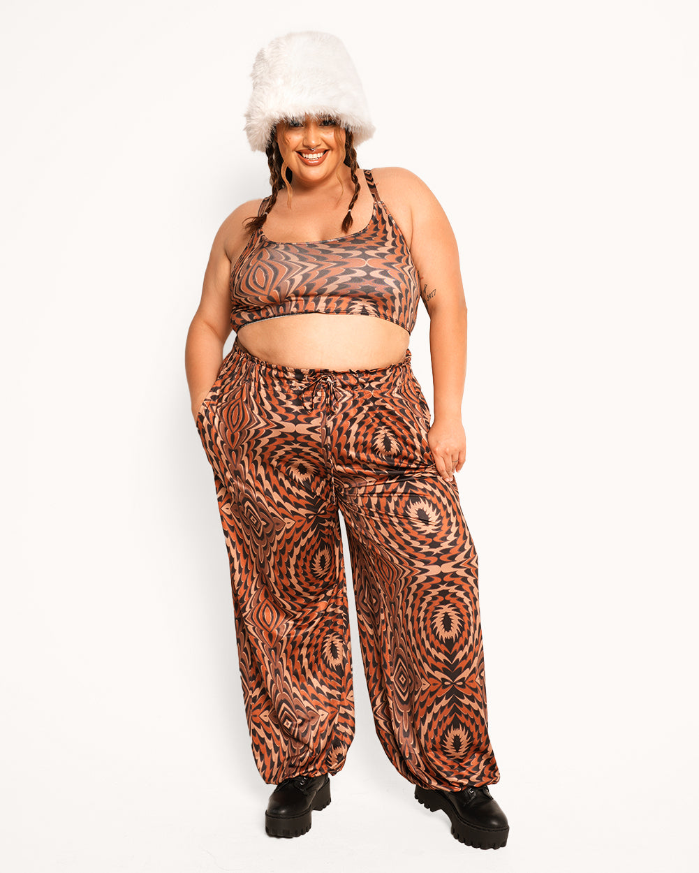 Woodland Escapades Harem Pants-Brown-Curve1-Full--Daniella---1X