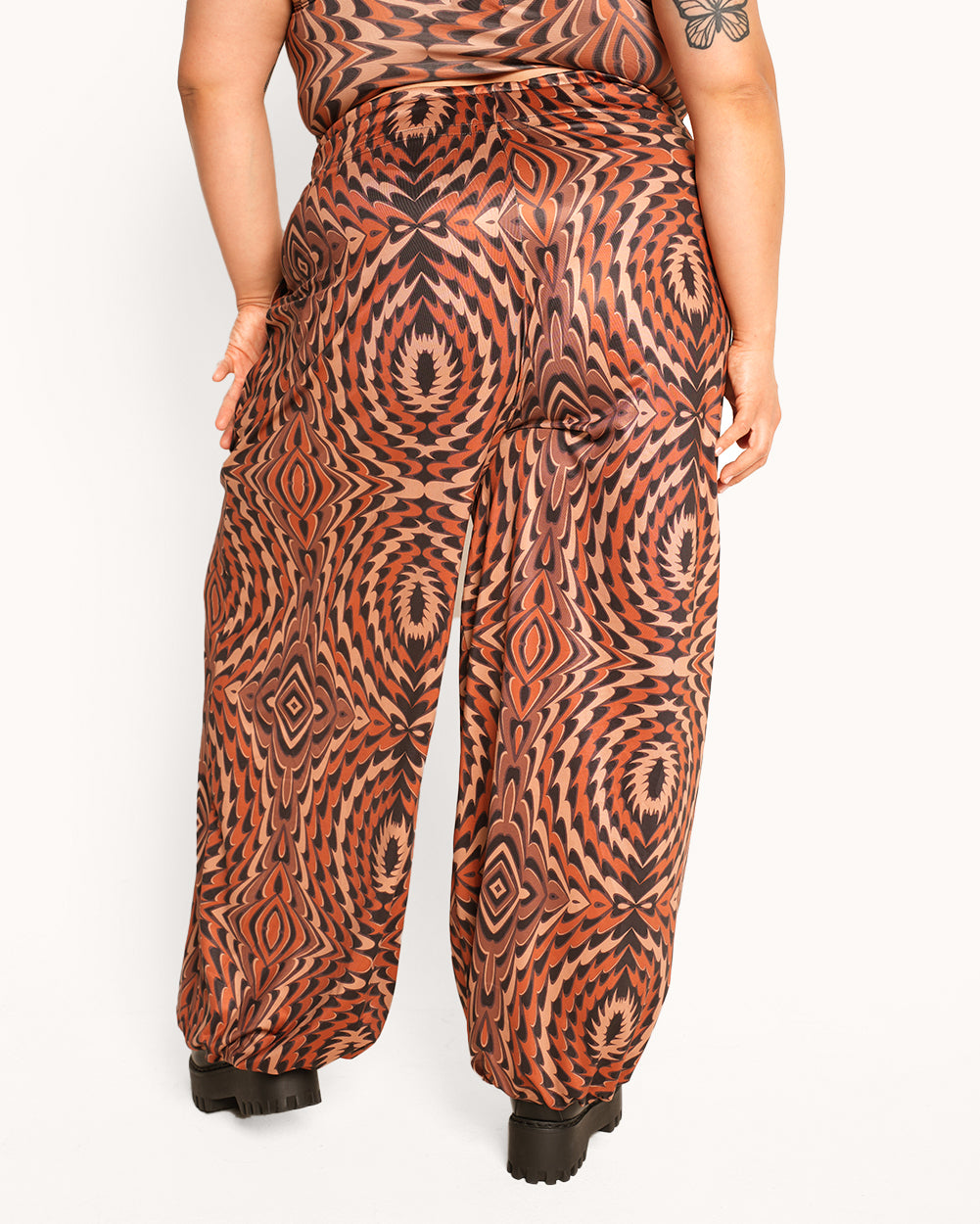 Woodland Escapades Harem Pants-Brown-Curve1-Back--Daniella---1X