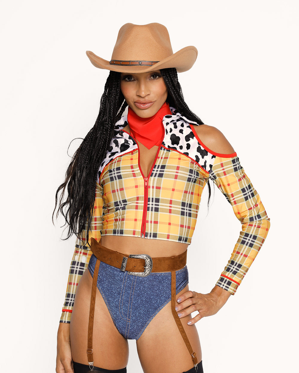 Woody Cowgirl Costume Set-Blue/Yellow-Regular-Front--Courtney---S-M