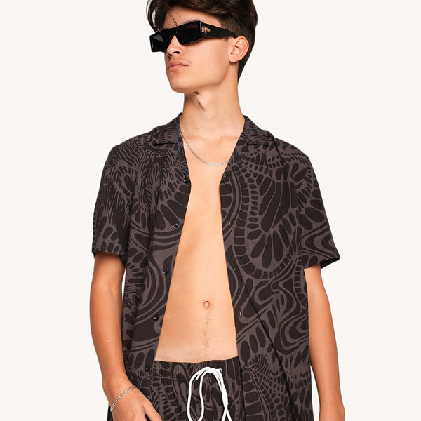 Galaxy wormhole print camp shirt for rave festivals