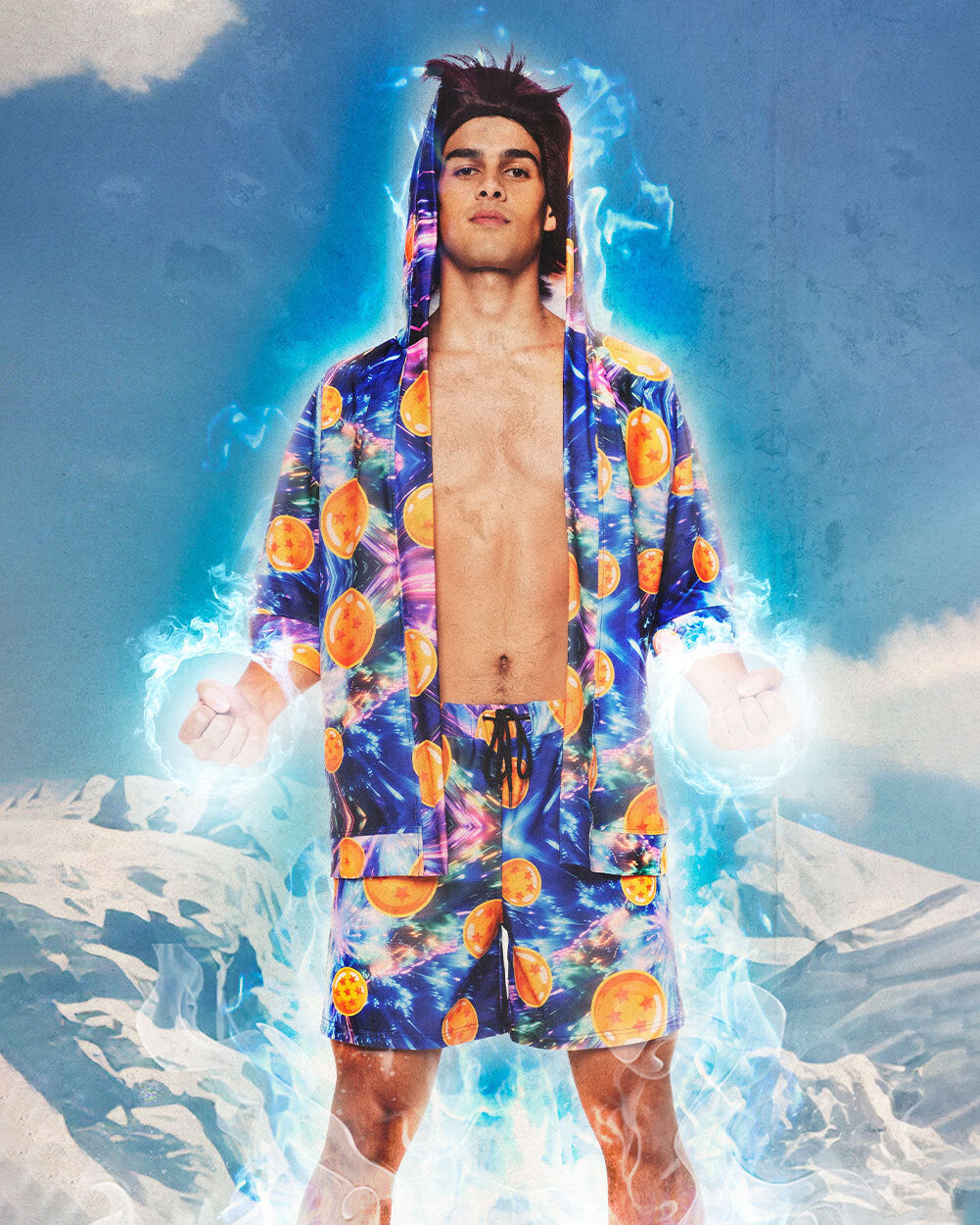 Super Saiyan Mens Hooded Robe-Blue/Orange-Regular-Lifestyle--Jacob---L