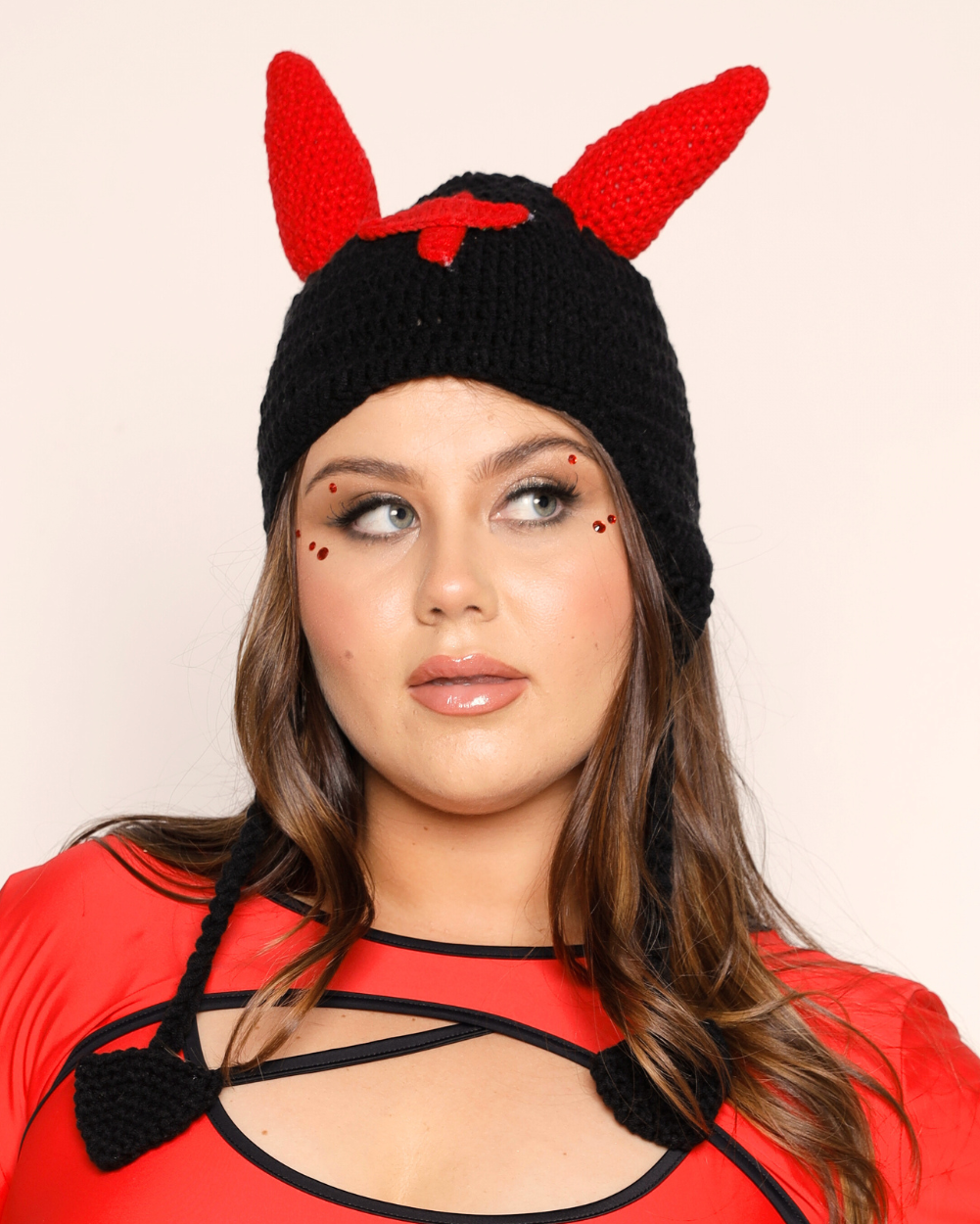 Not So Nice Devil Nurse Crochet Hat-Black/Red-Curve1-Front--Milani---1X