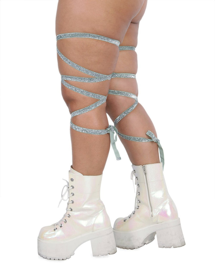 Pair of Non-Slip Silver Glitter Leg Wraps-Silver-Curve1-Side--Model---1X