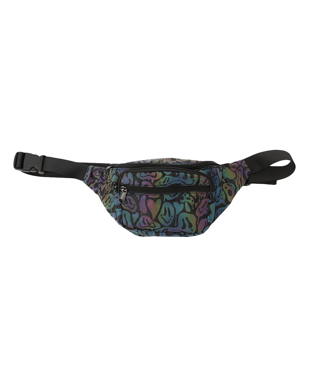 Spaced Out! Acid Smiley Rainbow Reflective Fanny Pack-Rainbow-Regular-Front--Model---S