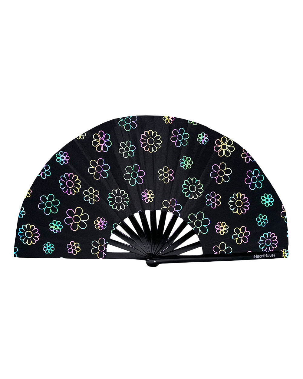 Rainbow Reflective Daisy Hand Fan-Black/Rainbow-Regular-Front--Model---S