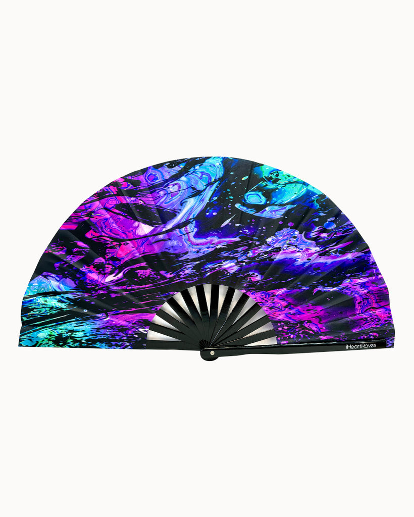 Neon Nostalgia UV Reactive Hand Fan-Black/Purple-Regular-Front--Model---S