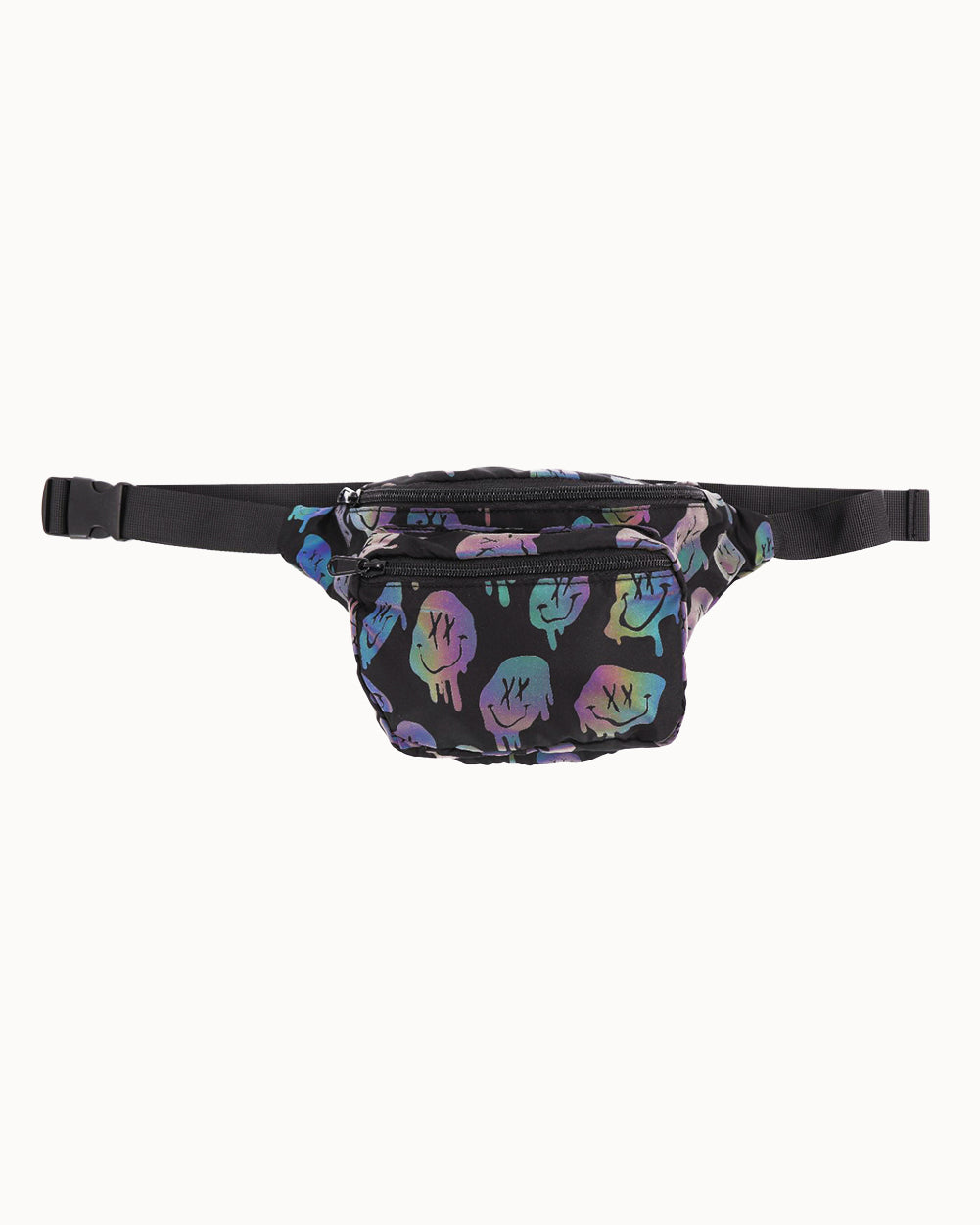 Melty Rainbow Reflective Fanny Pack-Black/Rainbow-Regular-Reflective--Model---S