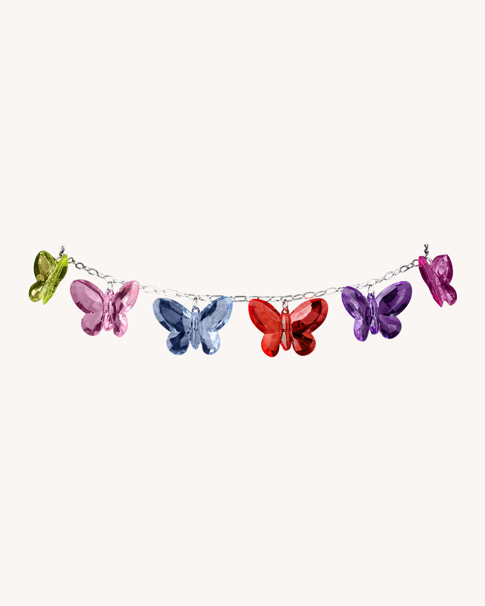 Jelly Butterfly Chain Belly Chain with Charms-Rainbow/Silver-Regular-Front--Model---S