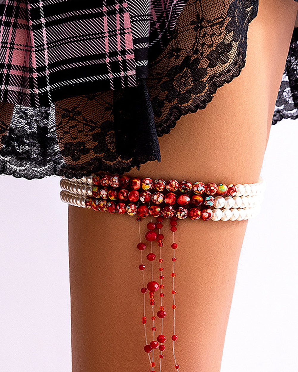 Bloody Work Single Leg Garter-Red/White-Regular-Front--Model---S