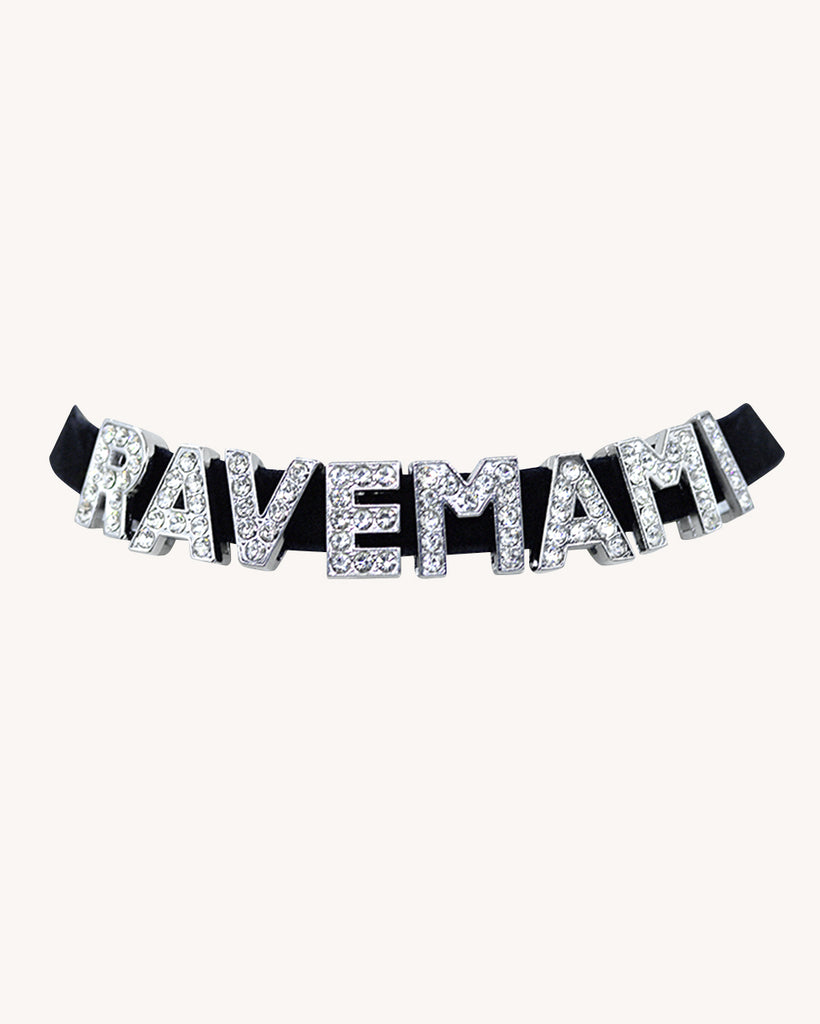 Rave Mami Rhinestone Choker-Black/Silver-Regular-Front--Model---S