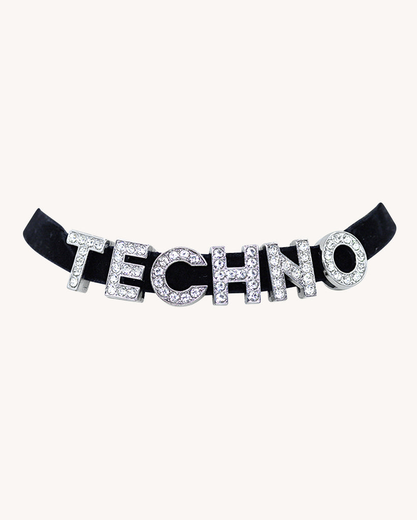 Techno Rhinestone Choker-Black/Silver-Regular-Front--Model---S