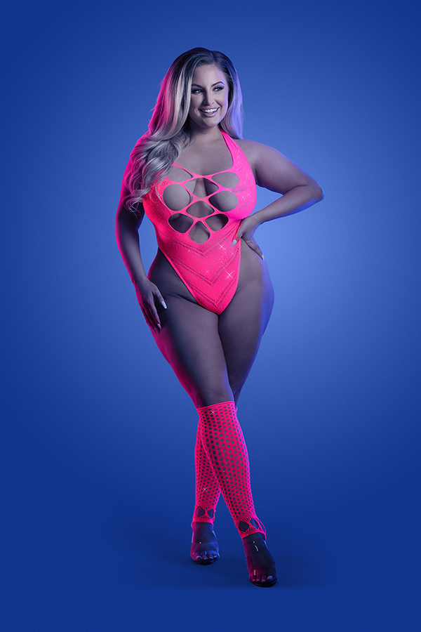Pink Voltage Rhinestone Bodysuit with Sleeves - Image 35104115359927