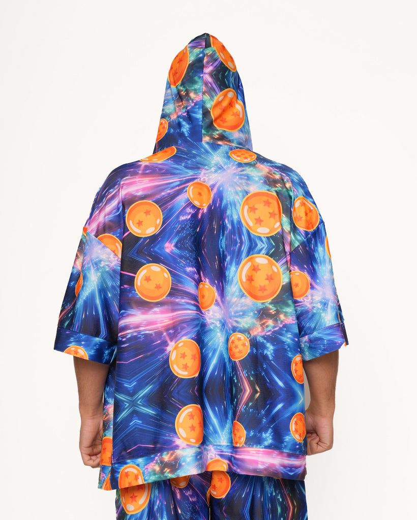 Super Saiyan Mens Hooded Robe-Blue/Orange-Regular-Back--Jacob---L