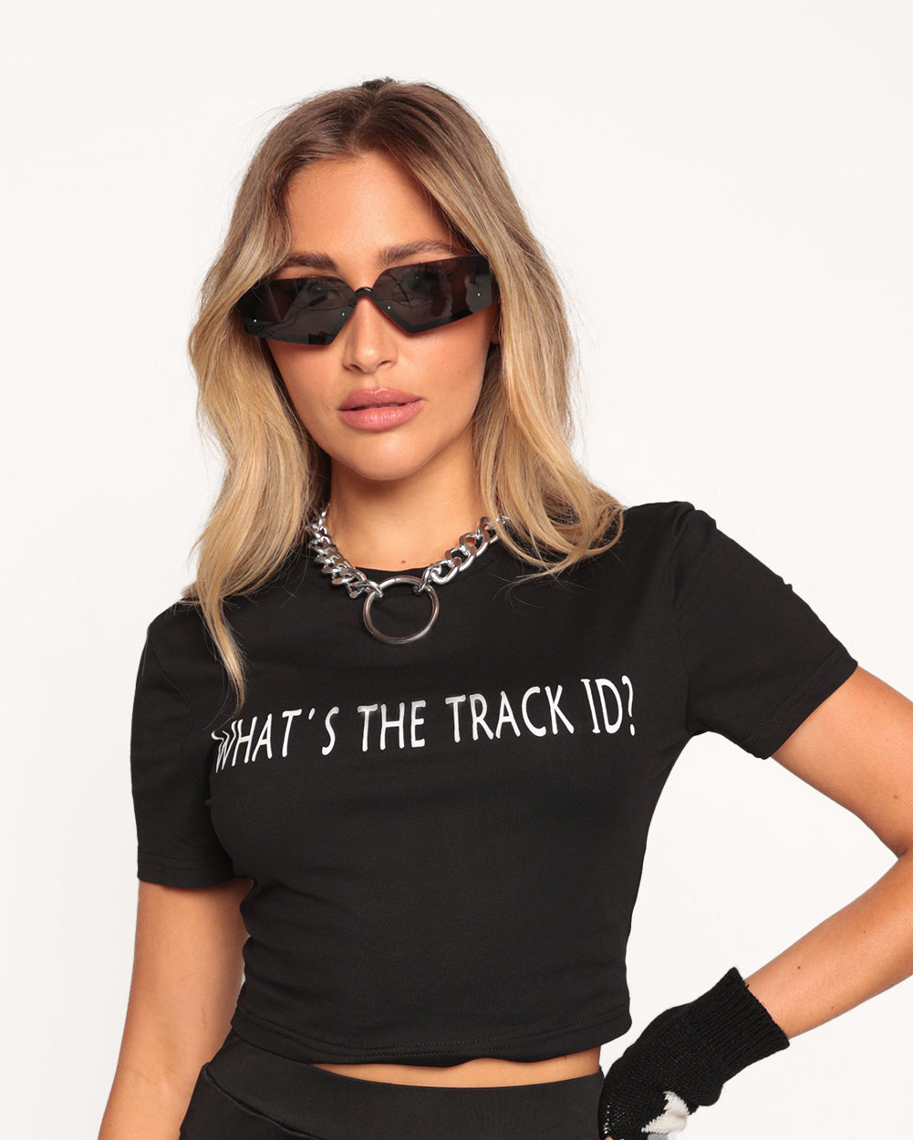 What's the Track ID Cropped Baby Tee-Black/White-Regular-Front--Liberty---S