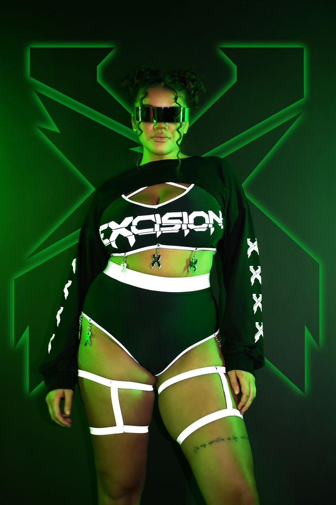 Excision x iHR Charged Up Reflective Ultra Crop Top-Black/Grey-Curve1-Lifestyle--Makayla3---1X