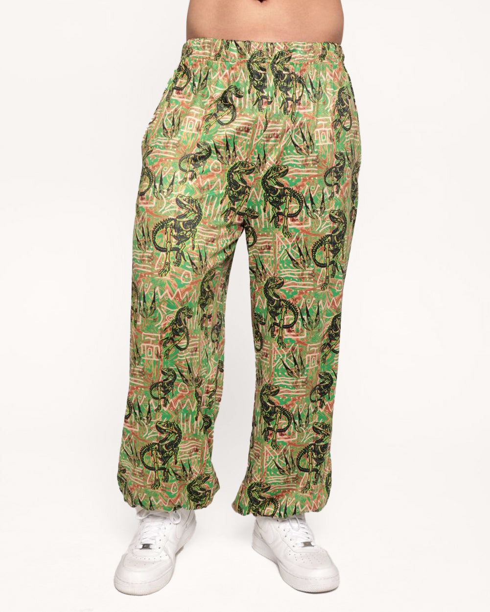 Dino Dominion Men's Harem Pants-Black/Green-Regular-Front--Eric2---L