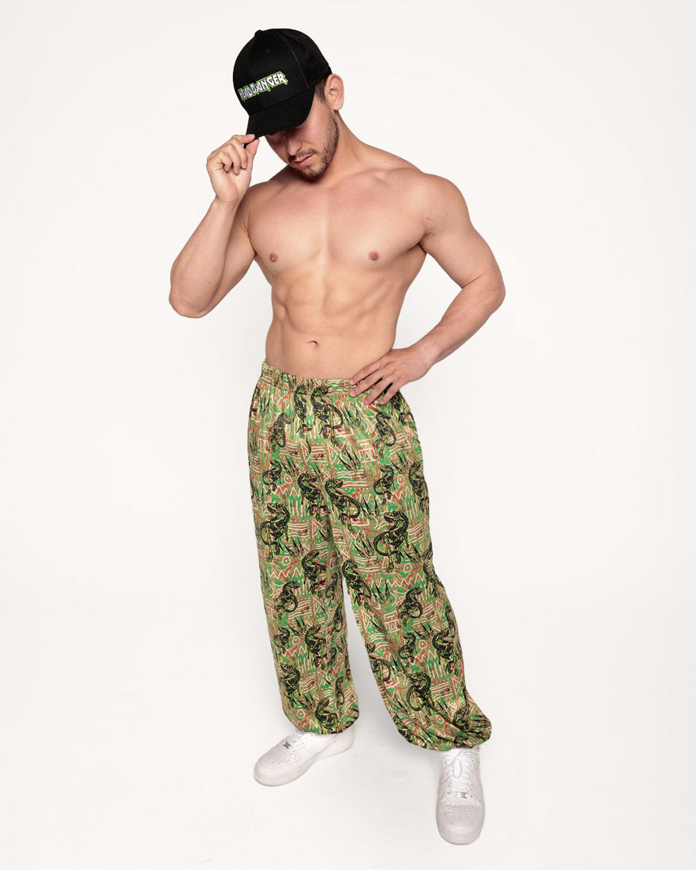 Dino Dominion Men's Harem Pants-Black/Green-Regular-Full--Eric2---L