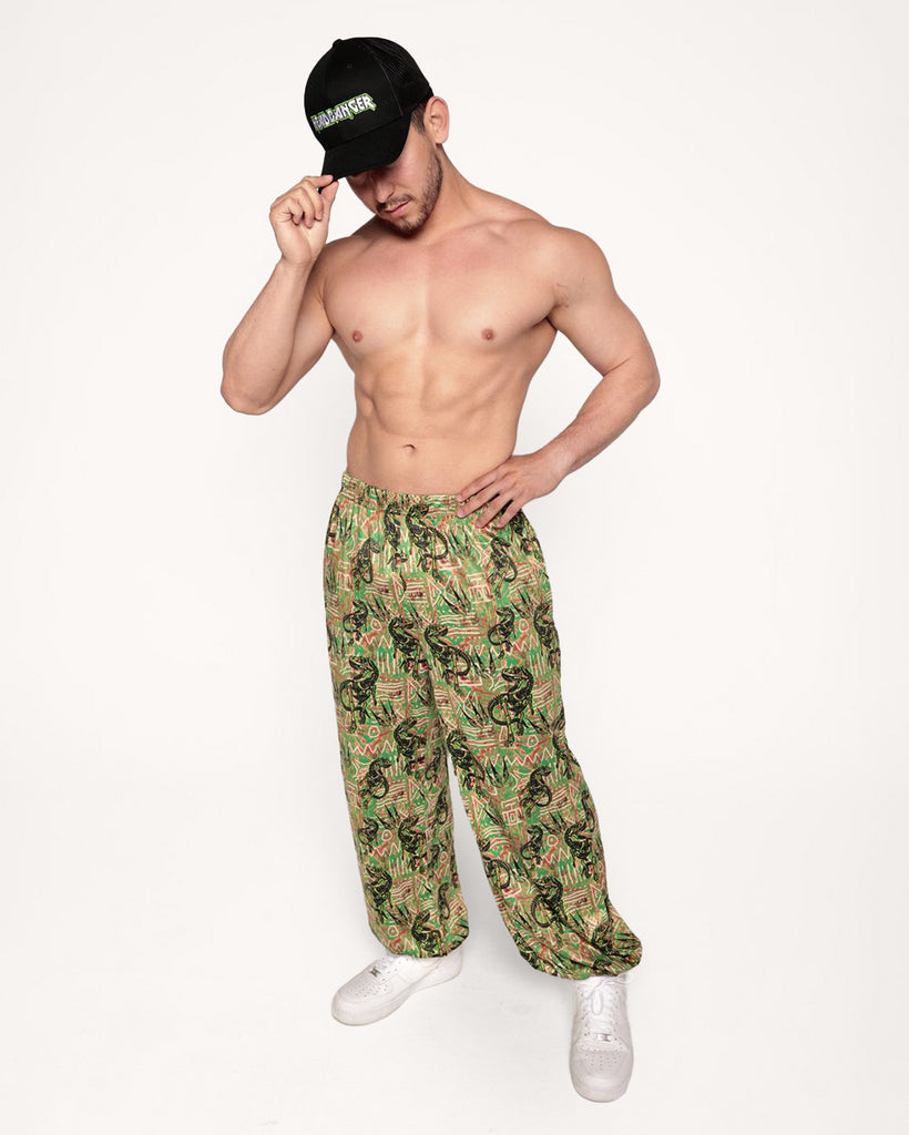 Dino Dominion Men's Harem Pants-Black/Green-Regular-Full--Eric2---L