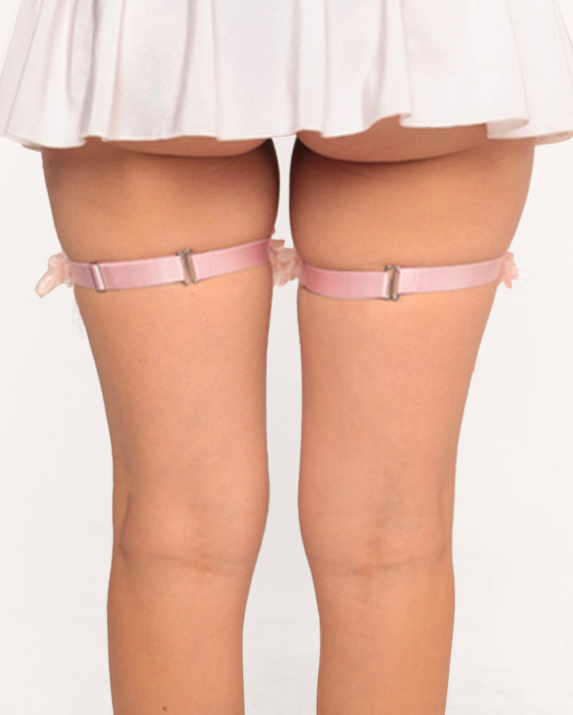 Feathery Flight Feather Sequin Pair Leg Garters-Baby Pink-Regular-Back--Model---S