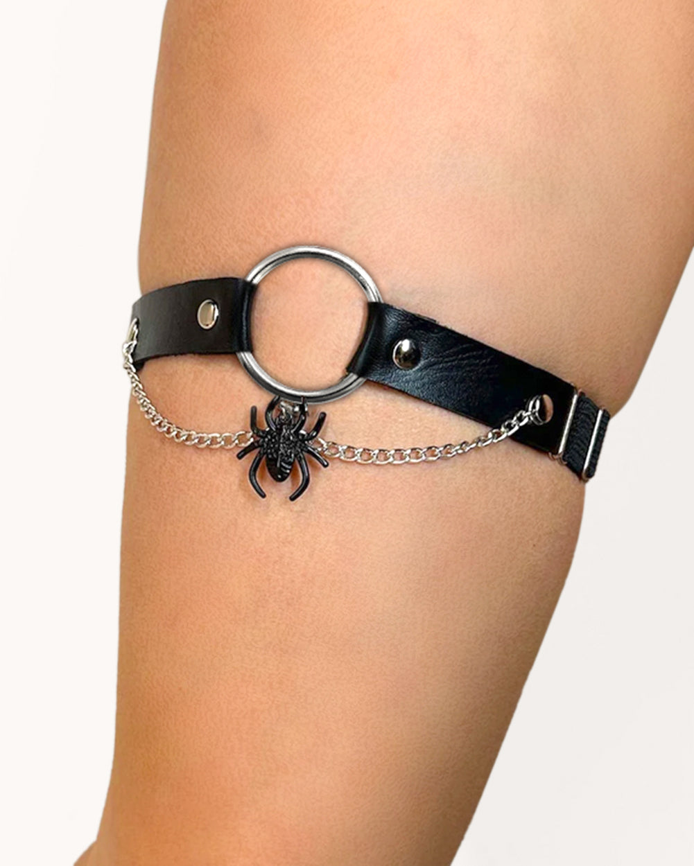 Rainbow Reflective X-Quisite Single Chain Leg Garter-Black-Regular-Front--Model---S