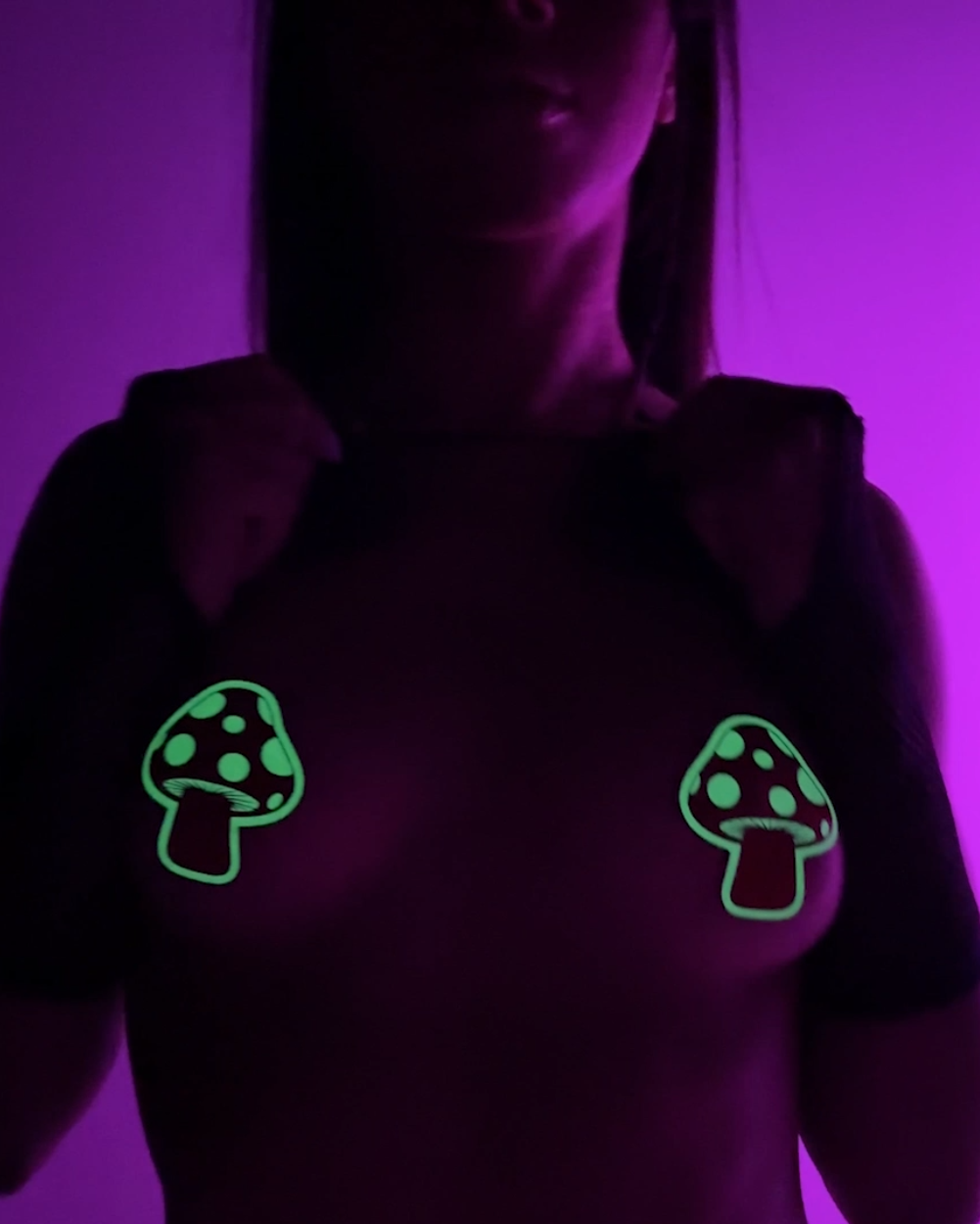 Pastease Shiny Glow-in-the-Dark Shroom Nipple Pasties-Red/White-UV