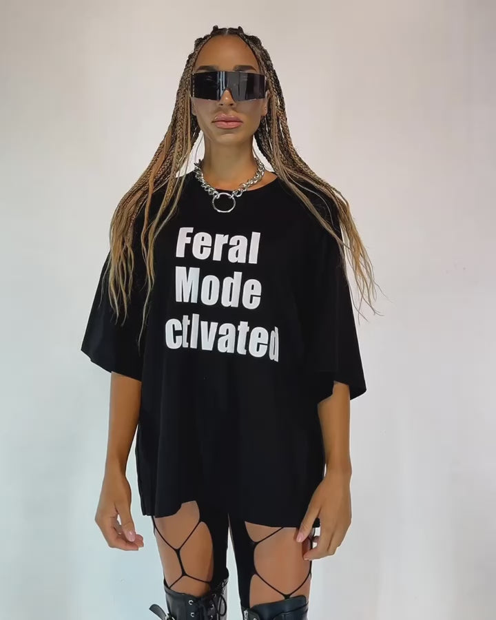 Feral Mode Activated Oversized Tee-Black/White-allskus