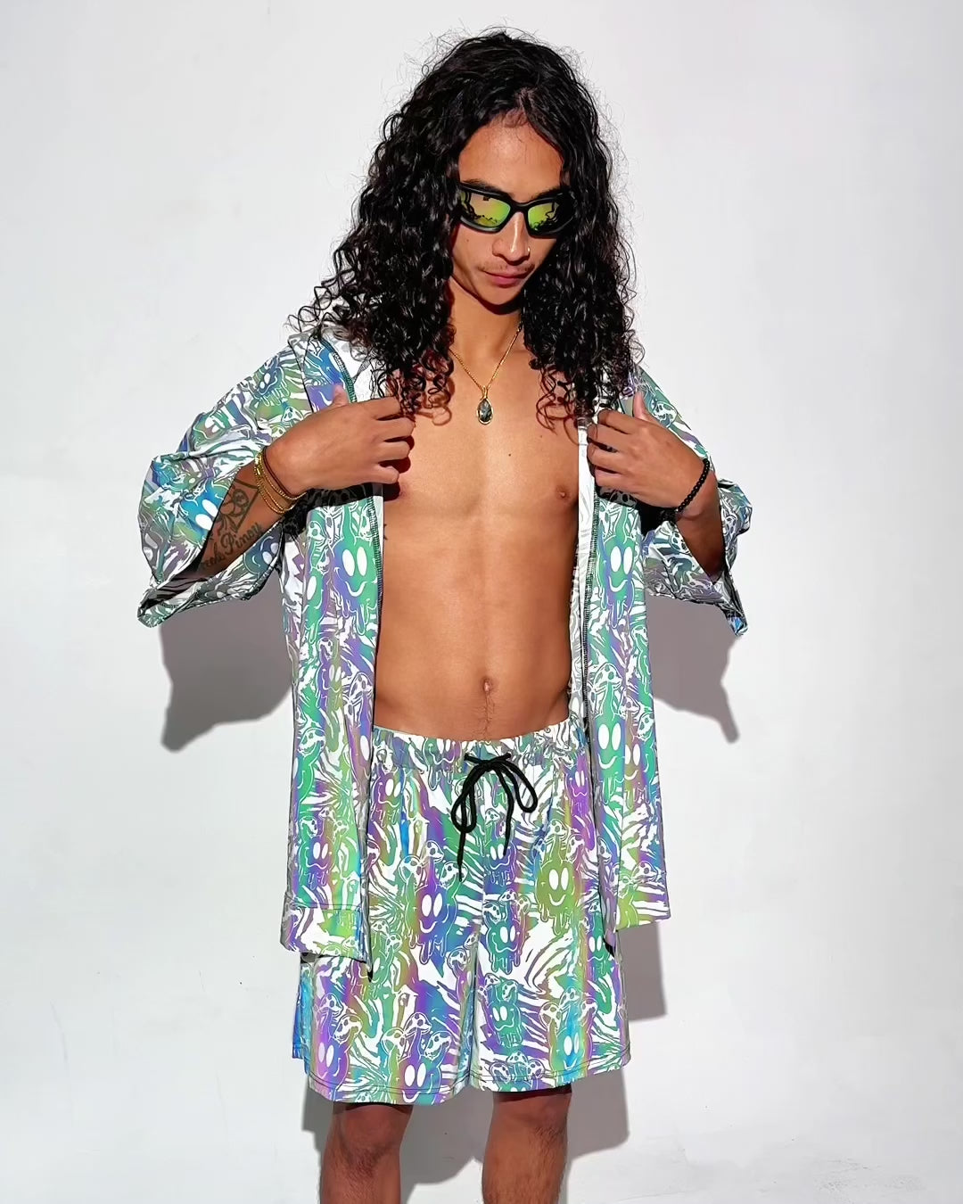 Tripp Out Rainbow Reflective Hooded Robe-Black/Rainbow-allskus