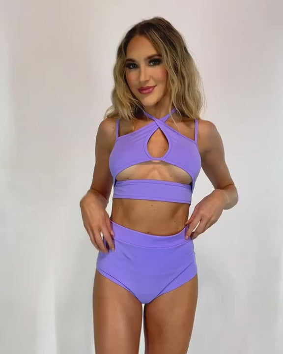 Rave Revolution Recycled Fabric Cutout Halter Top-Lavender-Regular-allskus