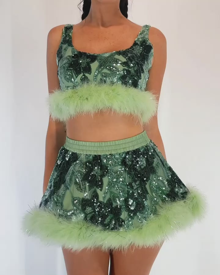 Forest Fairytale Marabou Skirt-Green-Regular-Allskus