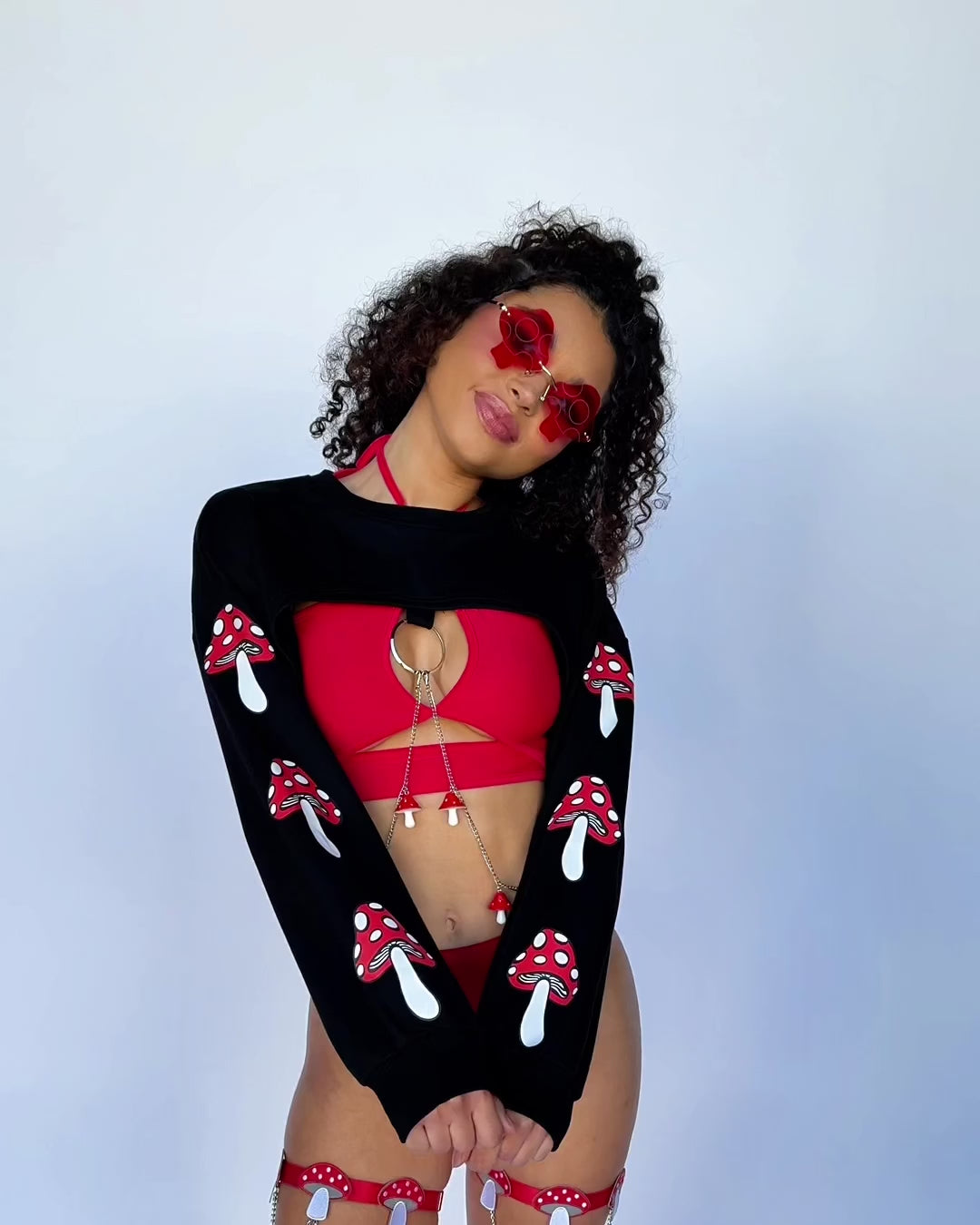 Shroom Time Ultra Crop Top-Black/Red/White-Allskus