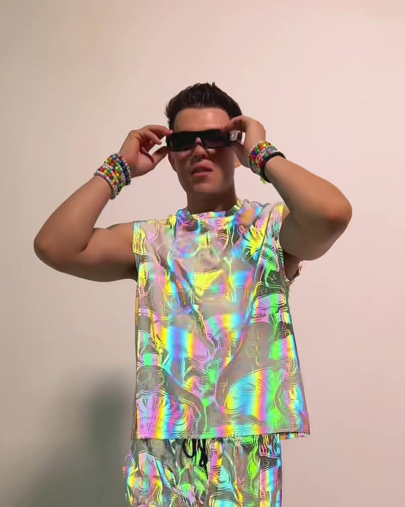 Secret of Life Mushroom Rainbow Reflective Muscle Tee-Men