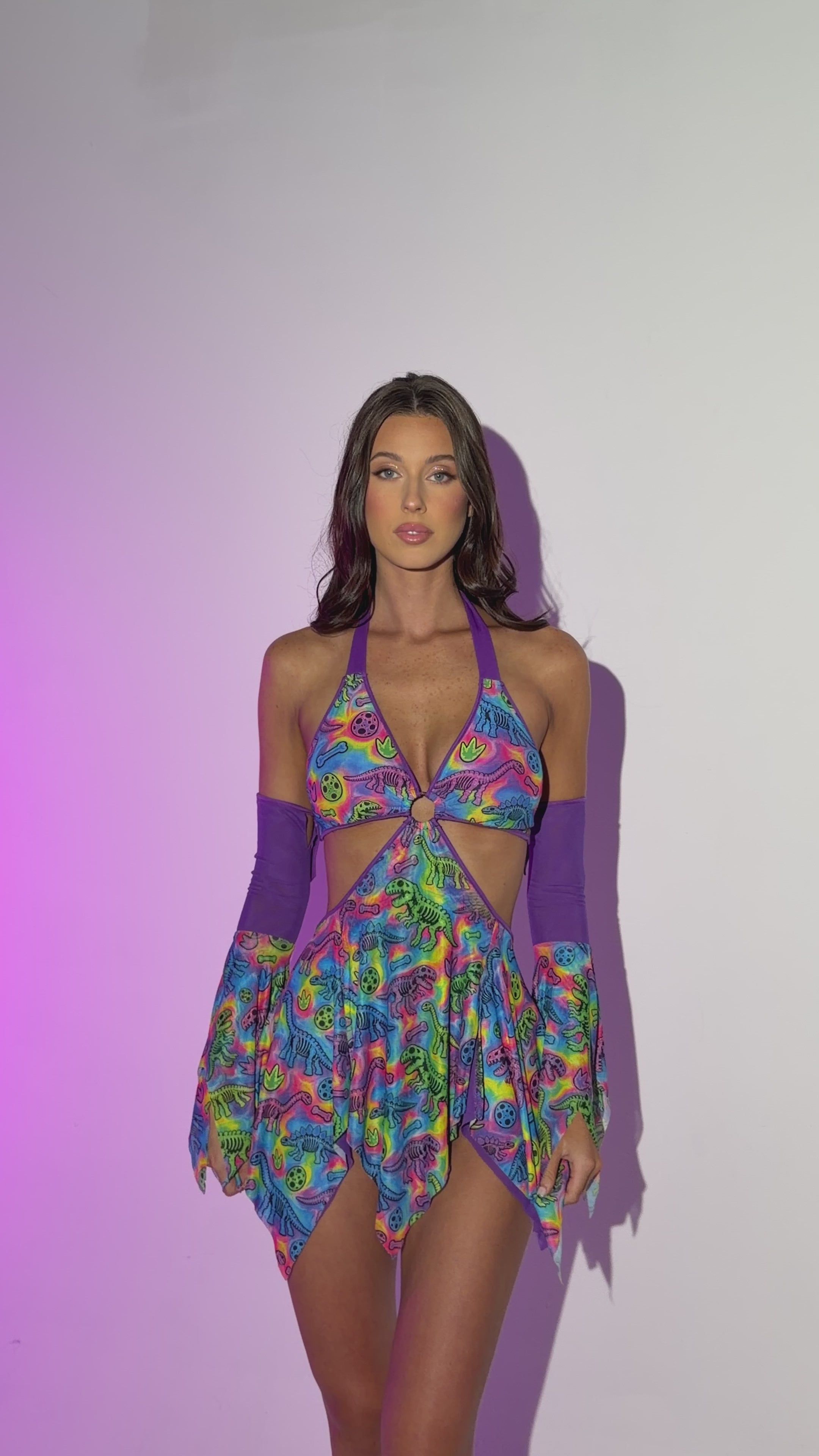 Neon Dino Dress with Sleeves - Image 37589282062519