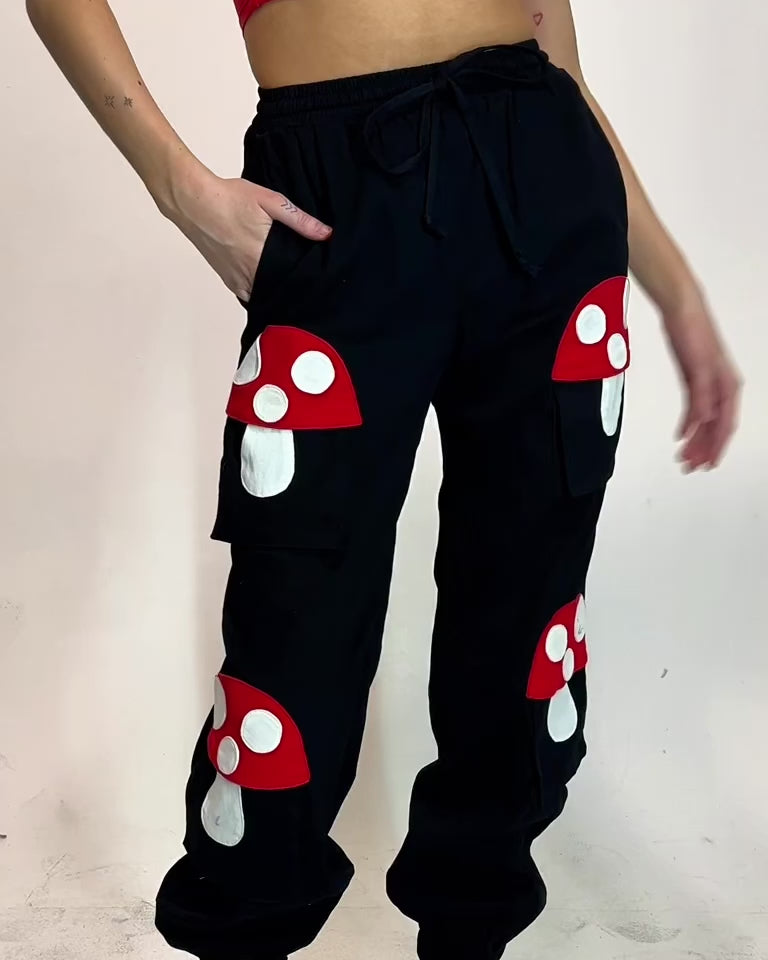 Shroomy Baby Unisex Joggers with Mushroom Pockets-Black/Red/White-Allskus