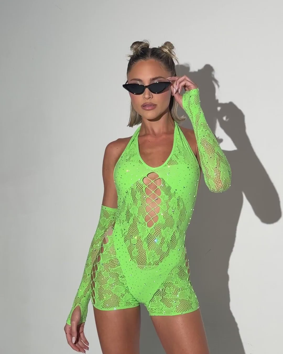 Jurassic Queen Rhinestone Romper with Sleeves - Image 37743159181495