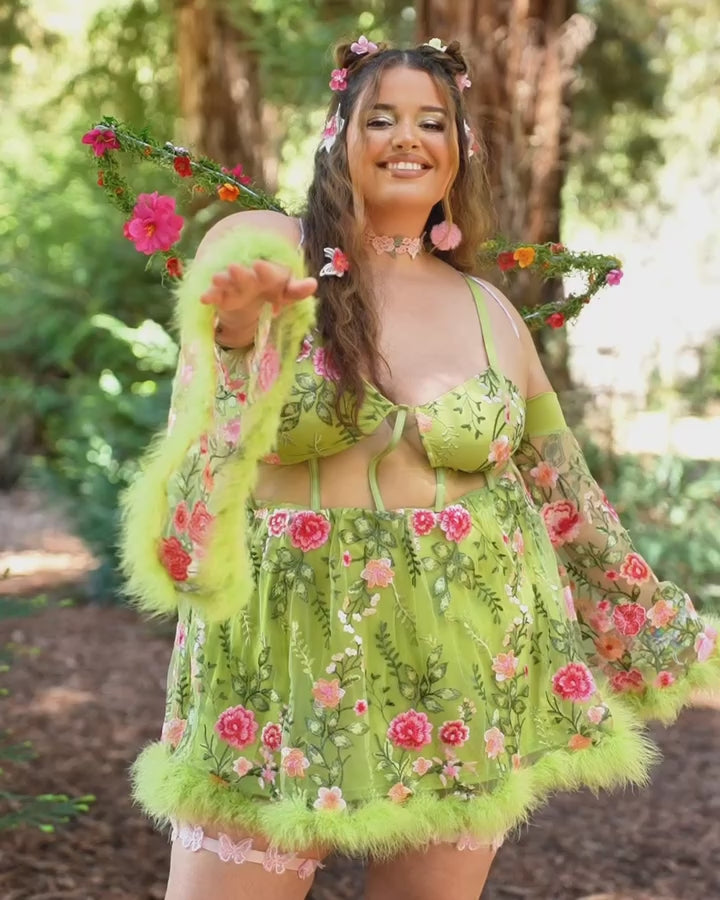 Whimsical Woodland Floral Dress Set-Green/Pink-Curve1-video