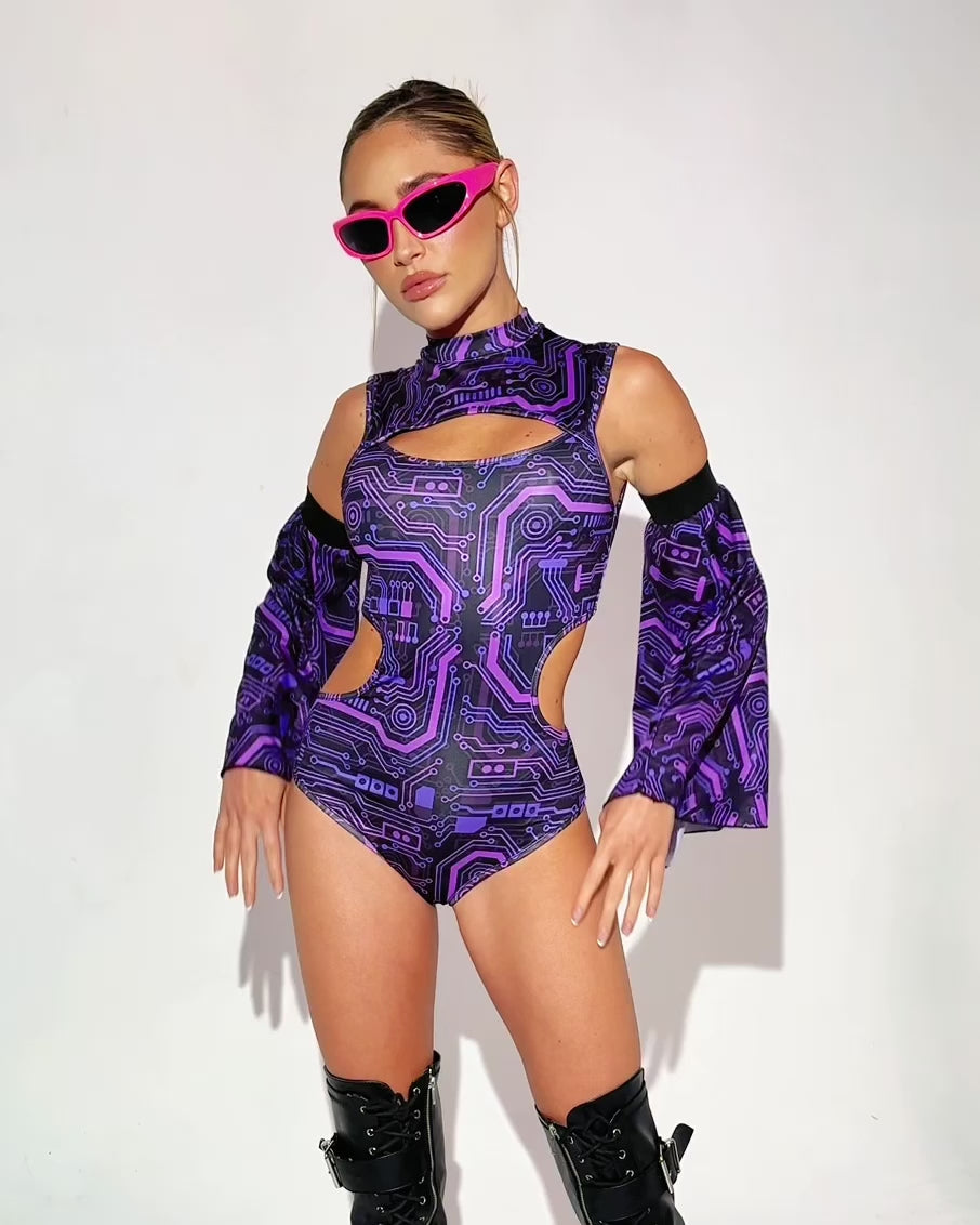 Hack the System Bodysuit Set-Black/Puple-allskus