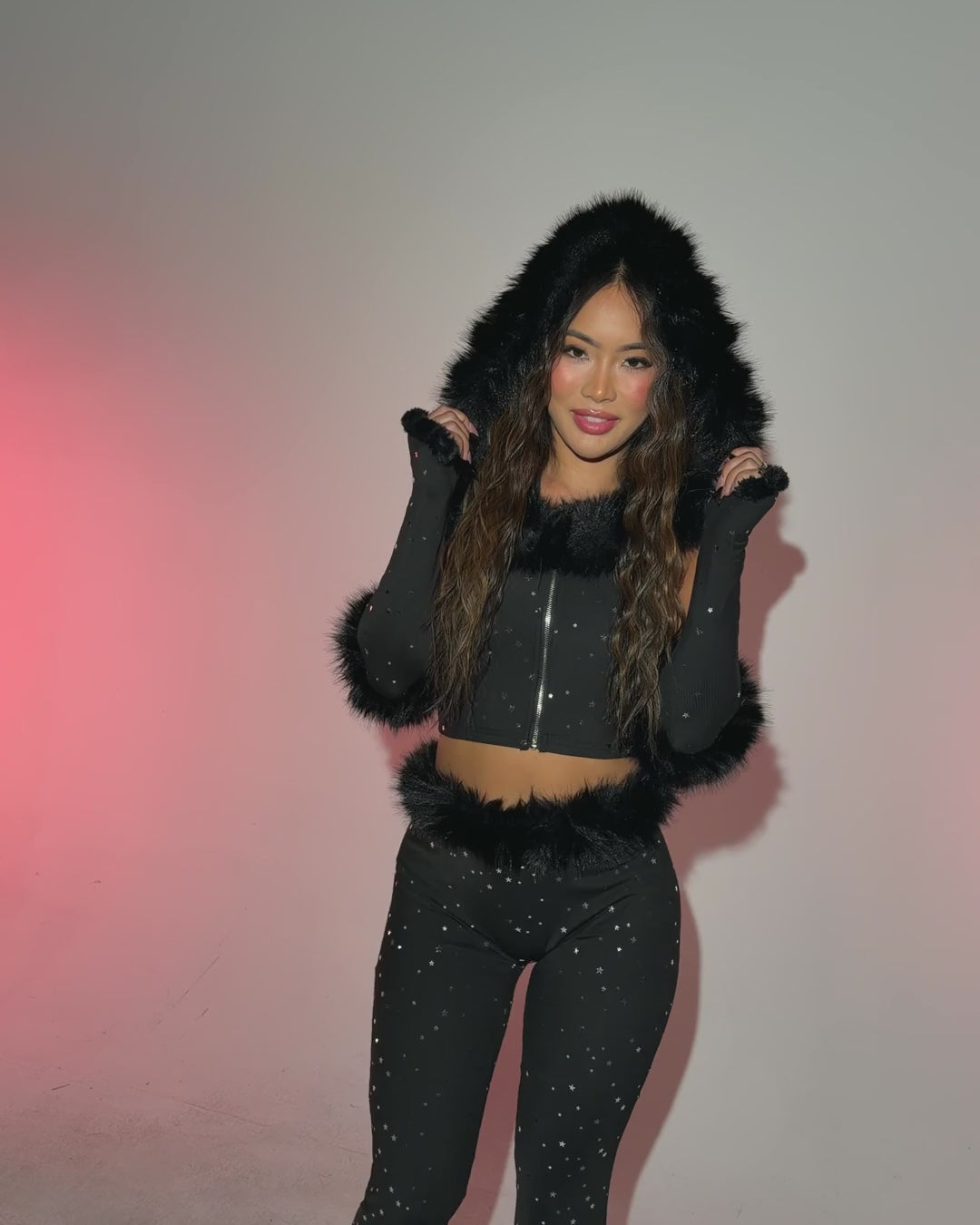 Holo Star Fur Hooded Top with Sleeves - Image 71197833232567