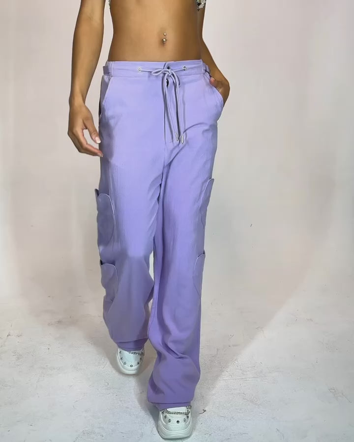 Lover Girl Parachute Pants With Heart Shaped Pockets-Lavender-Allskus