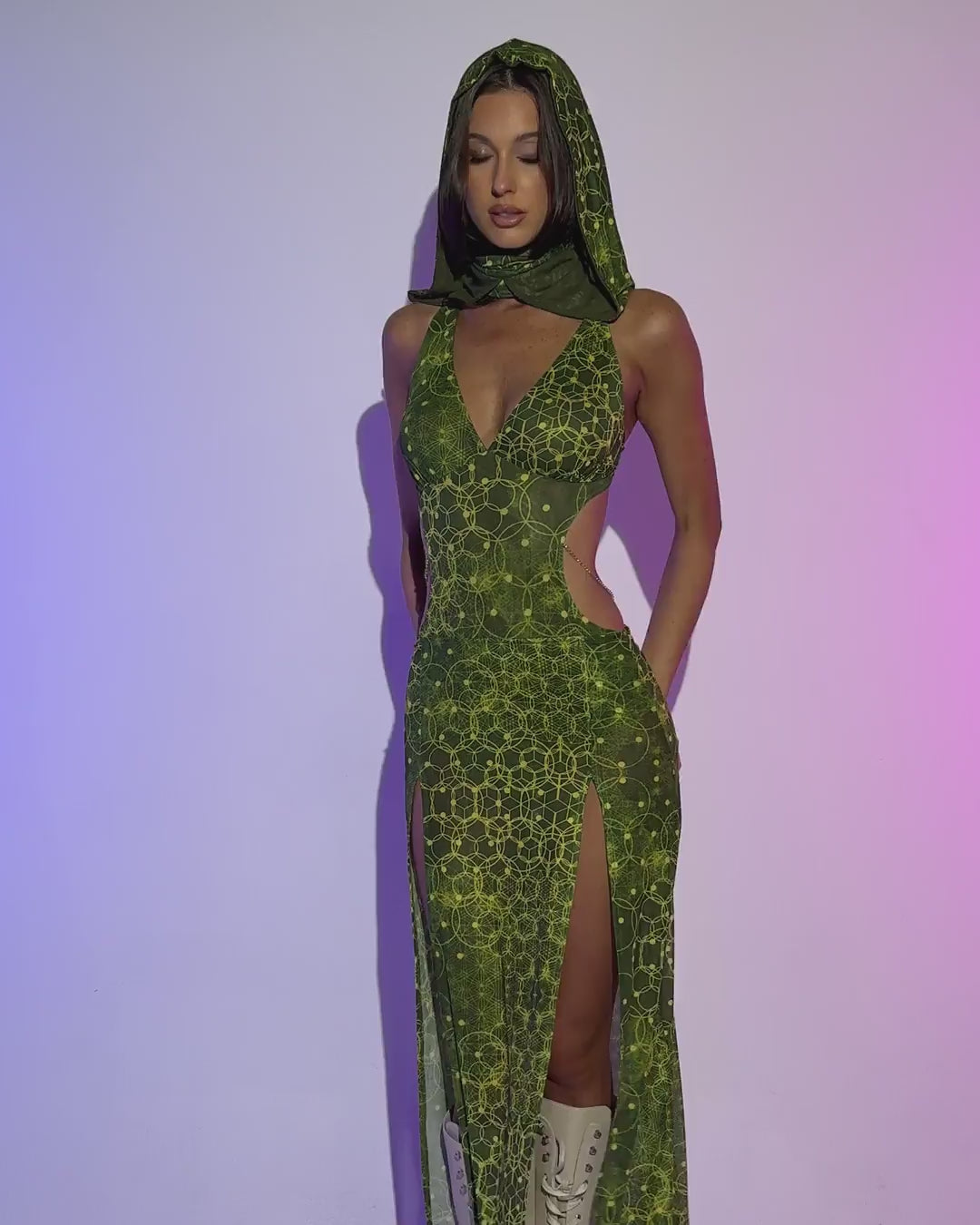 Nature Spirit Hooded Dress with Sleeves - Image 37457204150455