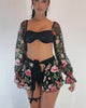 Forest Nymph Floral Long Sleeve Bra Top-Black/Pink-allskus