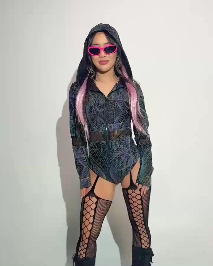 Flashbang Matrix Rainbow Reflective Hooded Bodysuit - Image 34711423647927