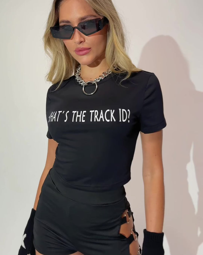 What's the Track ID Cropped Baby Tee-Black/White-Regular-allskus