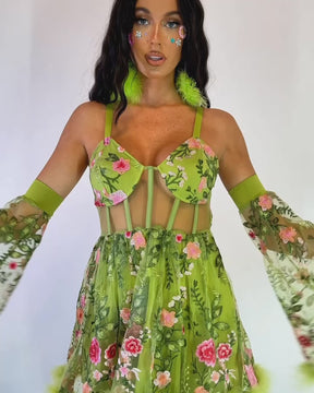 Whimsical Woodland Floral Dress Set-Green/Pink-Regular-video