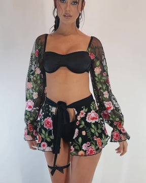 Forest Nymph Floral Tie Skirt-Black/Pink-allskus