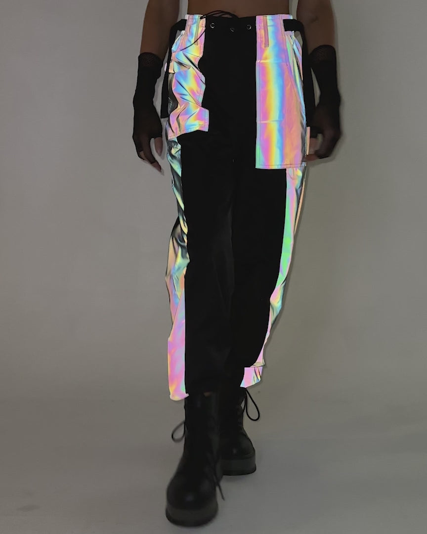 Time 2 Get Lit Rainbow Reflective Cargo Joggers-Black/Rainbow-allskus