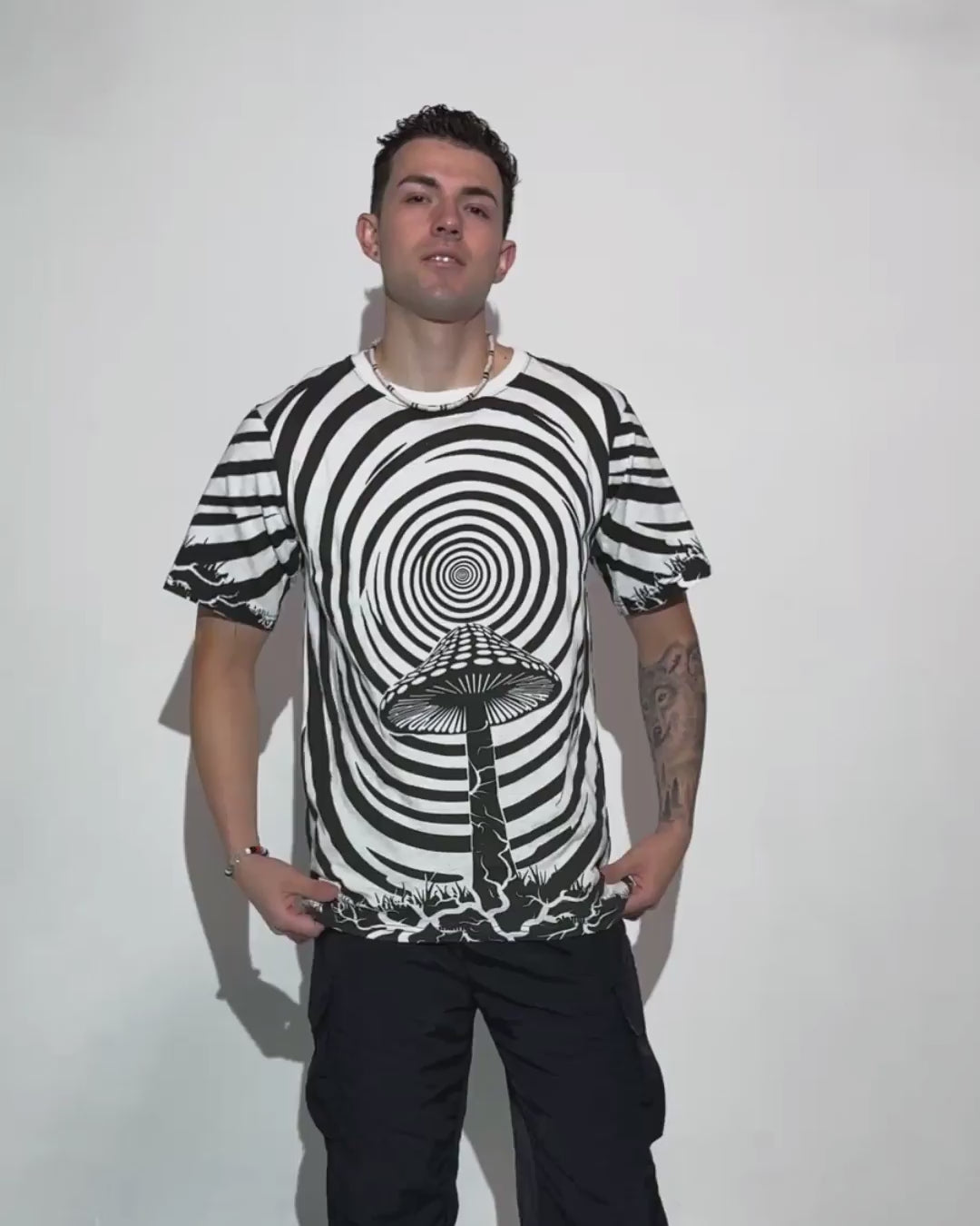 Vivid Vortex Swirly Mushroom Tee-Men