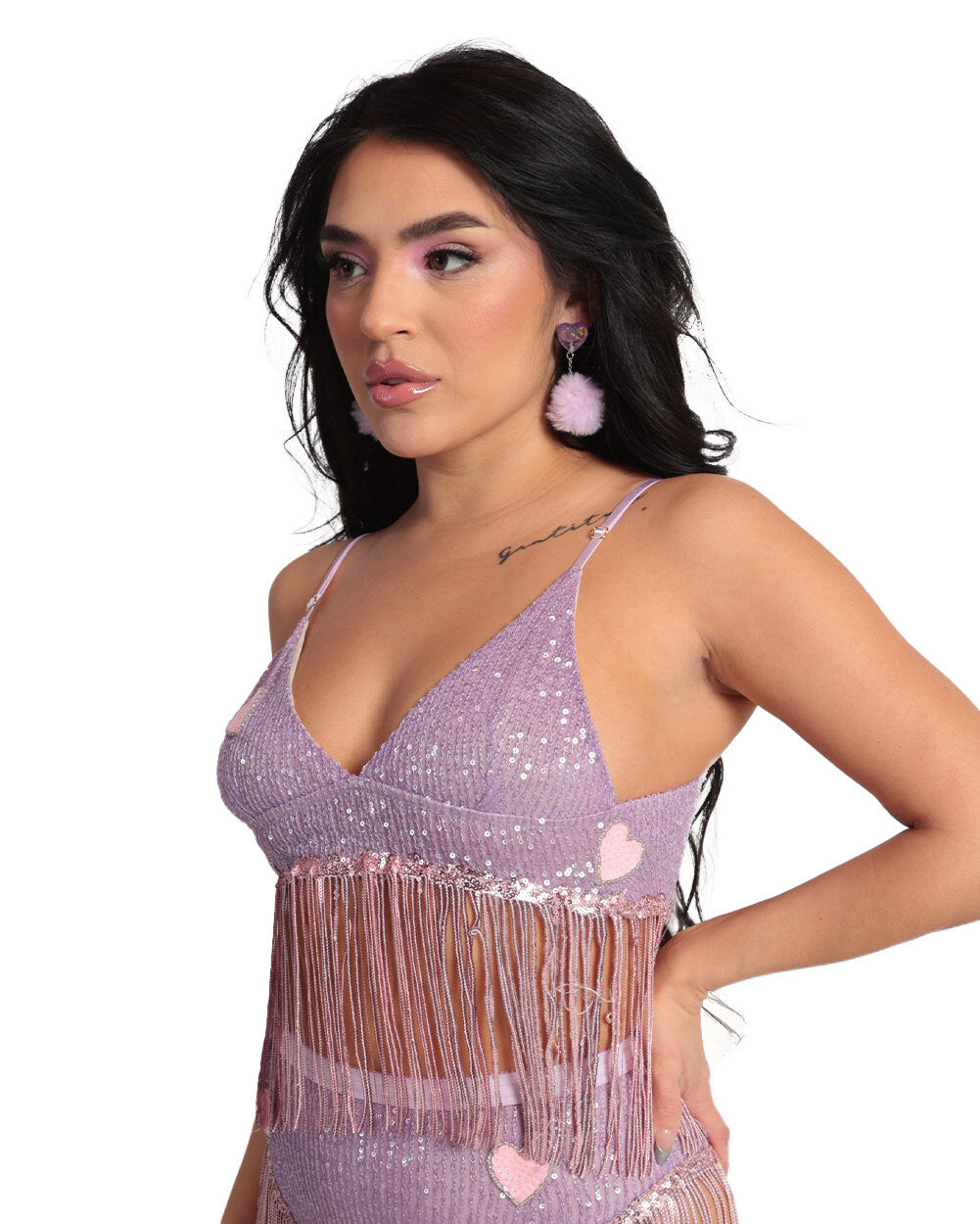 EastnWest Label x iHR Candy Hearts Sequin Fringe Top-Lavender-Side--Emileen---S