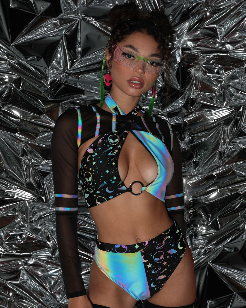 Rave Fishnet Tights - Black with Multi Color Rhinestones – BEXI Apparel