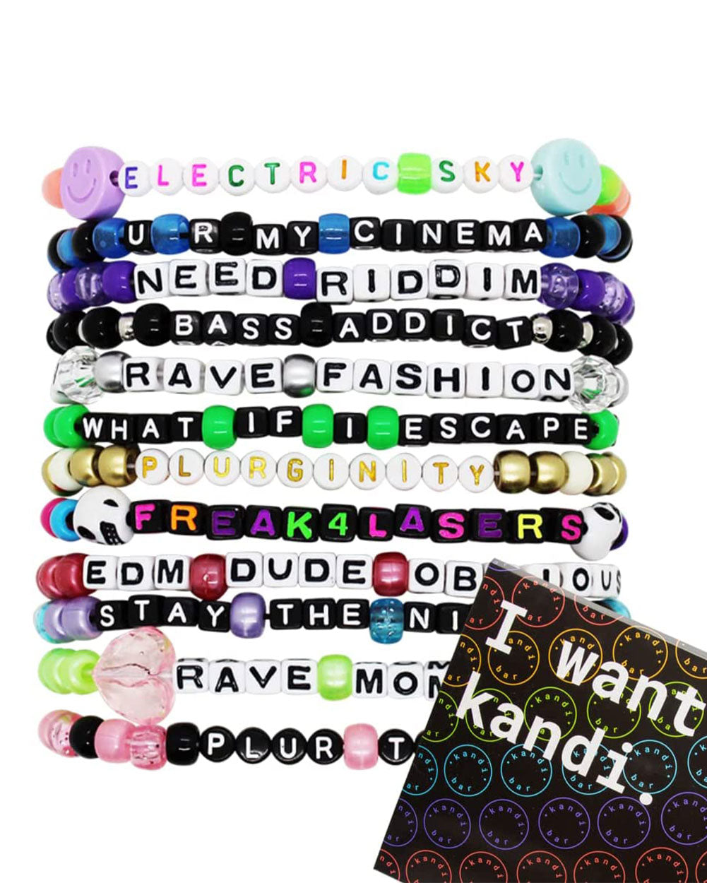 Random Word Kandi Single Plur Pack / EDM Rave Bracelets 